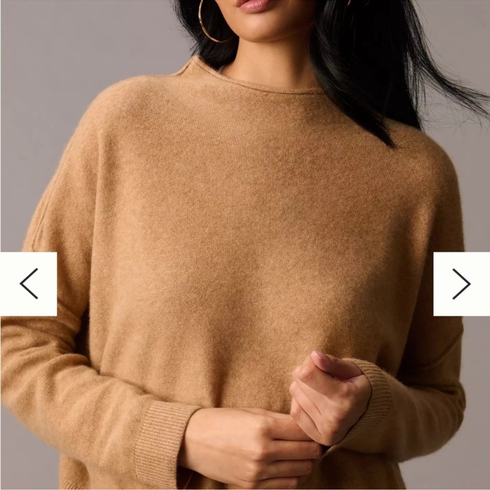 Anthropologie Pilcro 100% Cashmere Funnel Mock Neck Sweater Camel Tan Size 1X - Picture 2 of 11